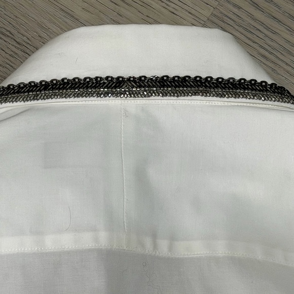 VINTAGE Ralph Lauren $790 White Button Down Shirt Chain Mail Embellish -10 NEW - Picture 7 of 14